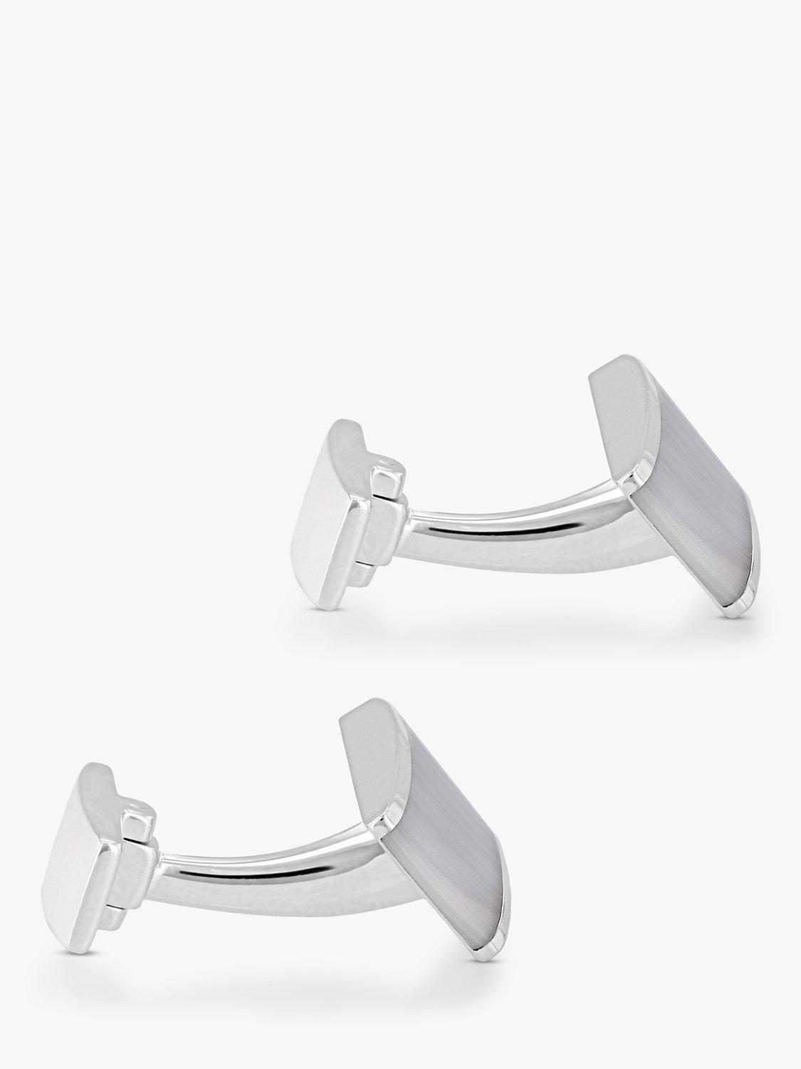 Product image 3 of 5, which shows Hoxton London Cats Eye Curved Rectangle Cufflinks, Silver/Grey