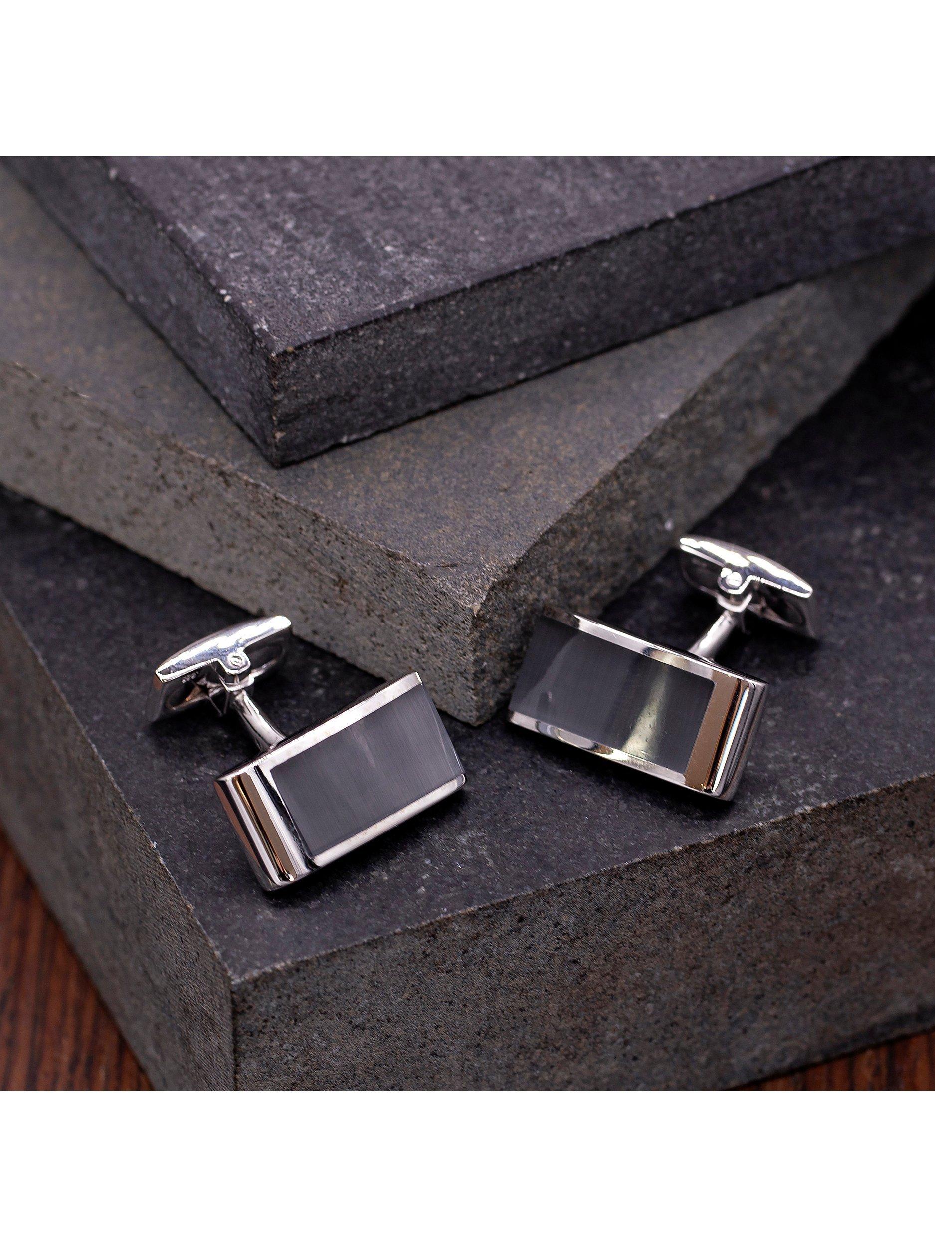 Product image 4 of 5, which shows Hoxton London Cats Eye Curved Rectangle Cufflinks, Silver/Grey
