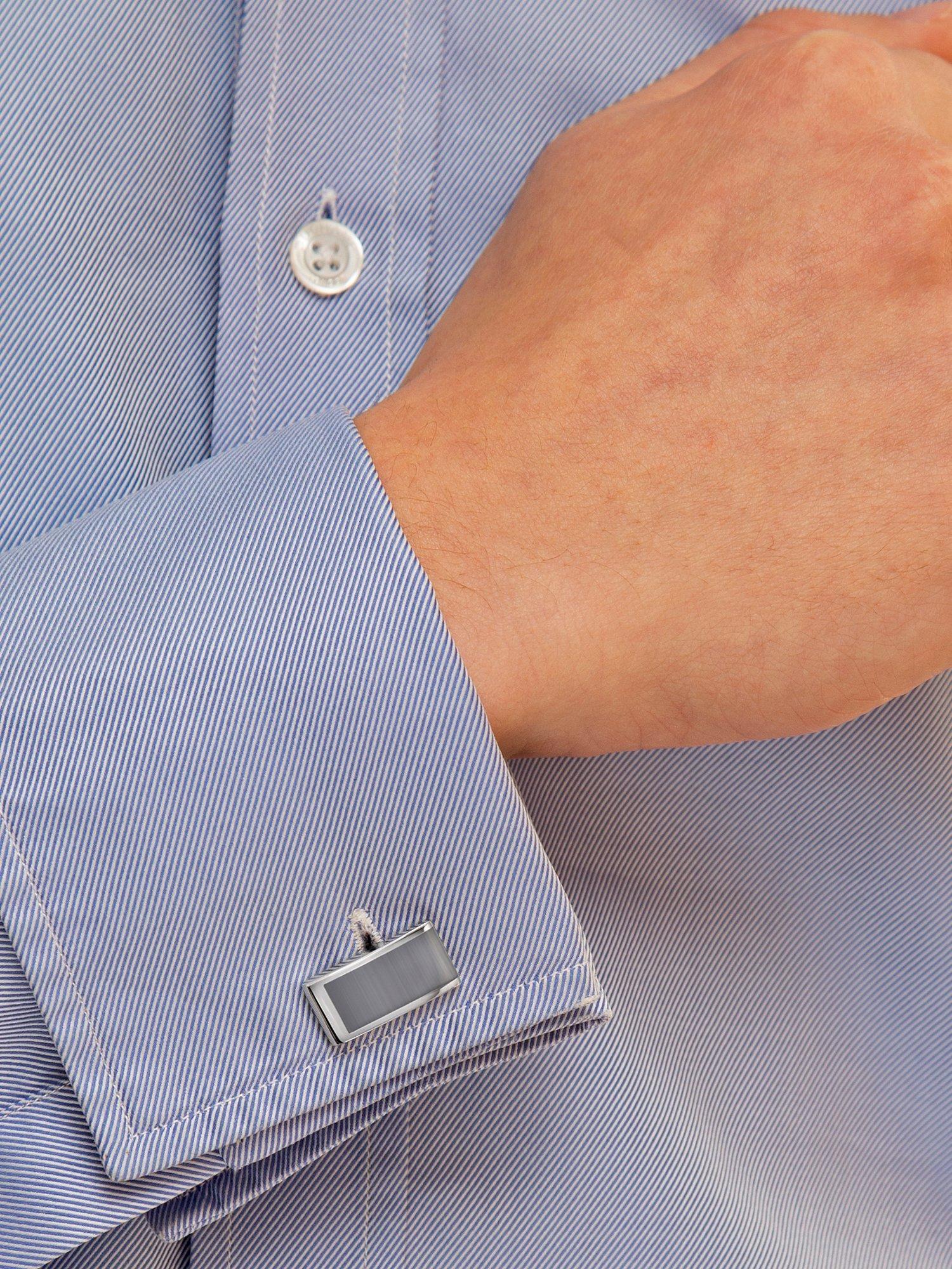 Product image 5 of 5, which shows Hoxton London Cats Eye Curved Rectangle Cufflinks, Silver/Grey