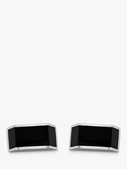 Hoxton London Onyx Rectangle Cufflinks, Silver/Black - view 2, Silver/Black