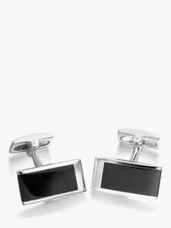 Hoxton London Cats Eye Curved Rectangle Cufflinks, Silver/Black, Silver/Black