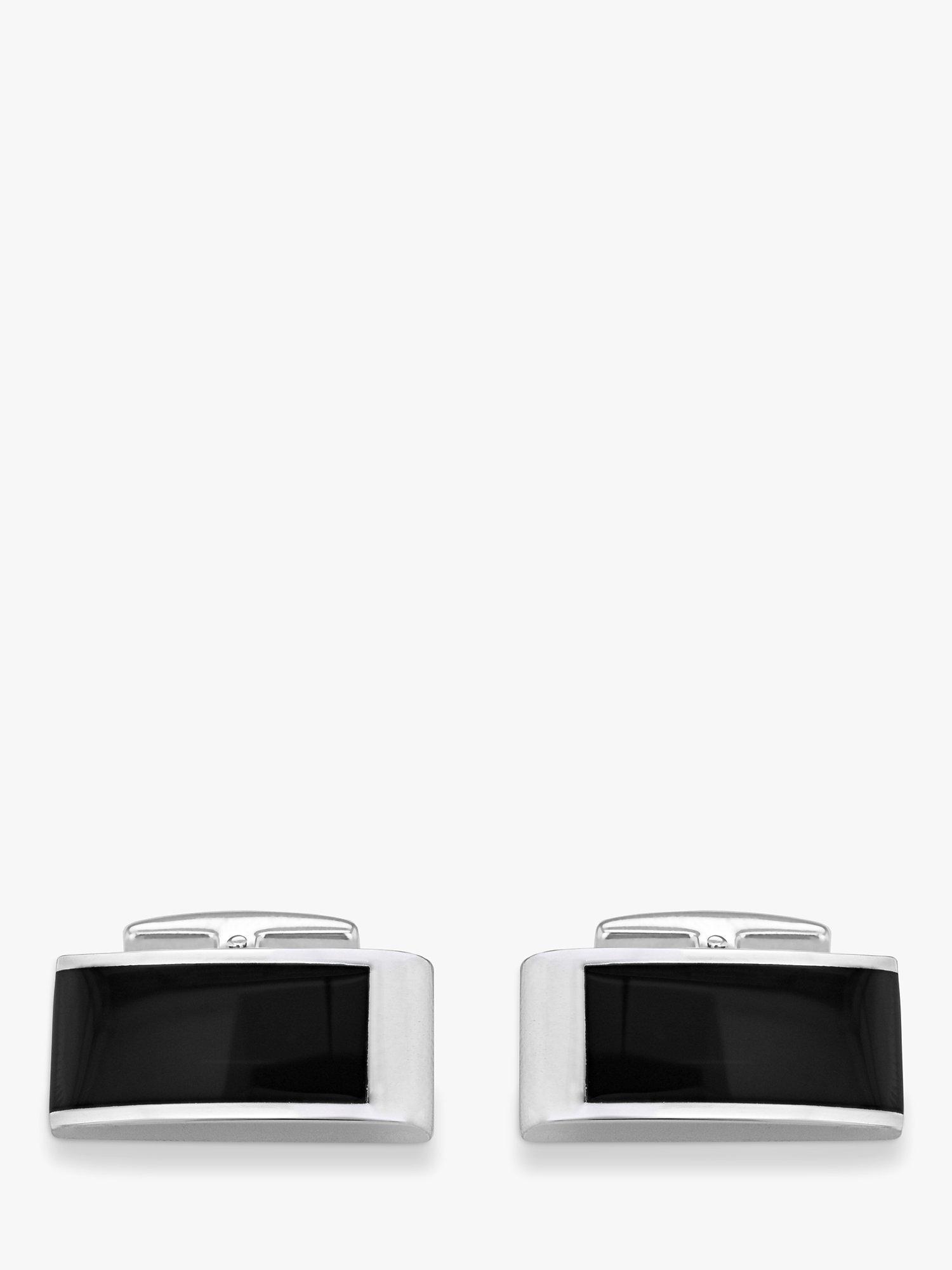 Product image 2 of 5, which shows Hoxton London Cats Eye Curved Rectangle Cufflinks, Silver/Black