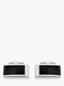 Hoxton London Cats Eye Curved Rectangle Cufflinks, Silver/Black - view 2, Silver/Black