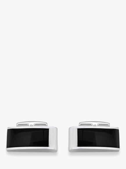 Hoxton London Cats Eye Curved Rectangle Cufflinks, Silver/Black - view 2, Silver/Black