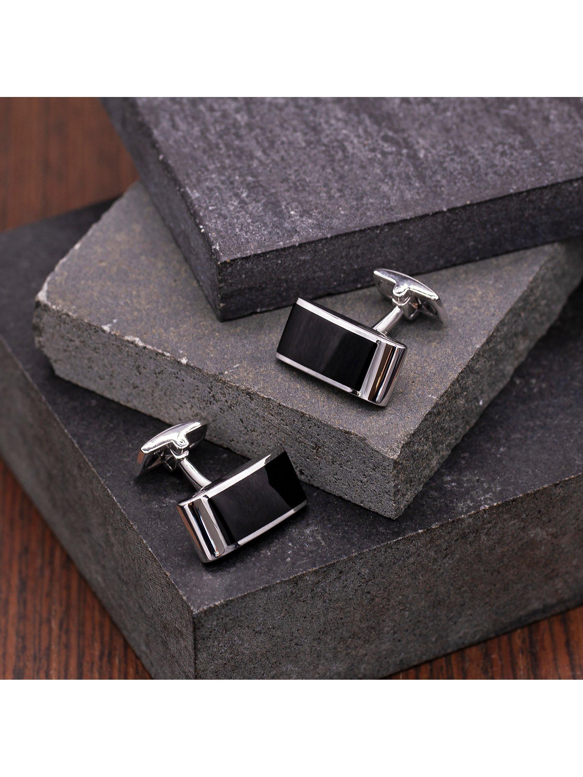 Product image 4 of 5, which shows Hoxton London Cats Eye Curved Rectangle Cufflinks, Silver/Black