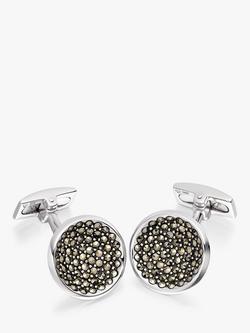Hoxton London Marcasite Set Round Cufflinks, Silver, Silver