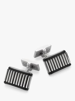 Hoxton London Leather Ribbed Rectangular Cufflinks, Silver, Silver