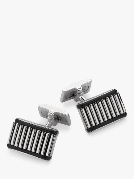 Hoxton London Leather Ribbed Rectangular Cufflinks, Silver, Silver