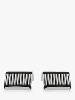 Hoxton London Leather Ribbed Rectangular Cufflinks, Silver - view 2, Silver