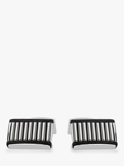 Hoxton London Leather Ribbed Rectangular Cufflinks, Silver - view 2, Silver