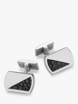 Hoxton London Leather Inlay Rectangle Cufflinks, Silver/Black, Silver/Black