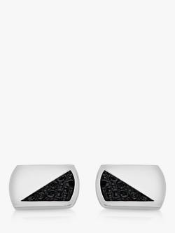 Hoxton London Leather Inlay Rectangle Cufflinks, Silver/Black - view 2, Silver/Black