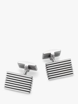 Hoxton London Striped Rectangle Cufflinks, Silver, Silver