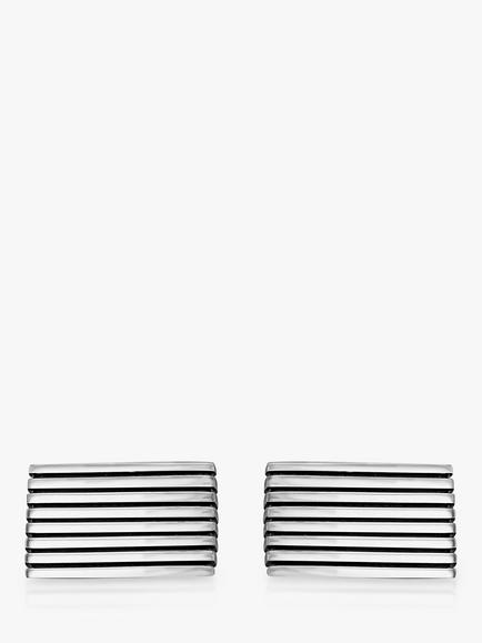 Hoxton London Striped Rectangle Cufflinks, Silver - view 2, Silver