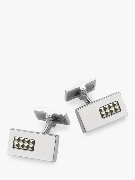 Hoxton London Pyramid Marcasite Set Rectangle Cufflinks, Silver, Silver