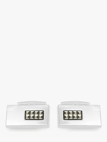 Hoxton London Pyramid Marcasite Set Rectangle Cufflinks, Silver - view 2, Silver