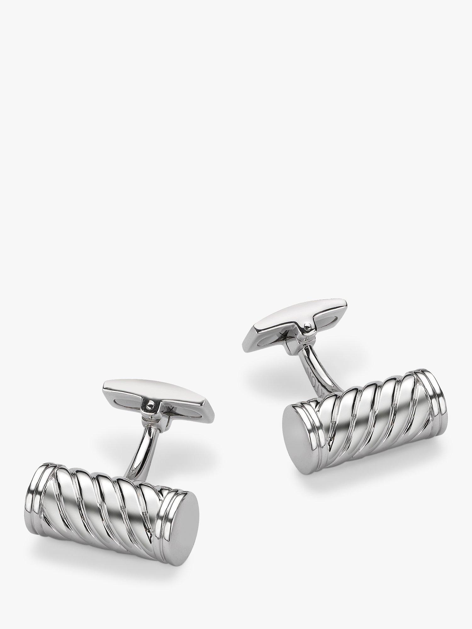 Product image 1 of 5, which shows Hoxton London Twist Cylindrical Cufflinks, Silver