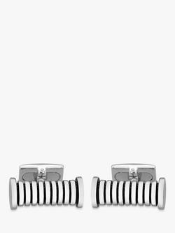 Hoxton London Striped Cylindrical Cufflinks, Silver - view 2, Silver