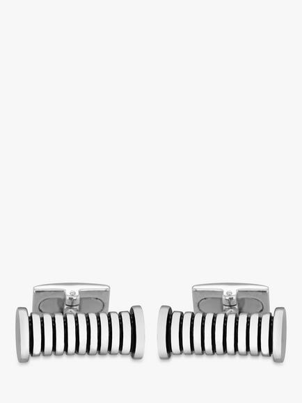 Hoxton London Striped Cylindrical Cufflinks, Silver - view 2, Silver