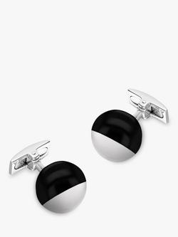 Hoxton London Agate Circular Cufflinks, Silver/Black, Silver/Black