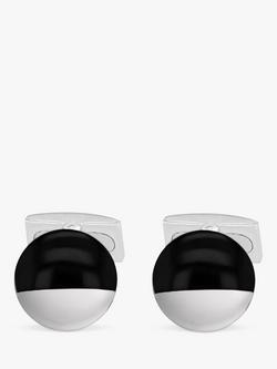 Hoxton London Agate Circular Cufflinks, Silver/Black - view 2, Silver/Black