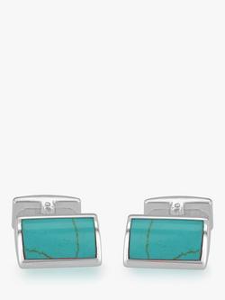 Hoxton London Turquoise Rectangle Cufflinks, Silver/Blue - view 2, Silver/Blue