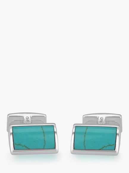 Hoxton London Turquoise Rectangle Cufflinks, Silver/Blue - view 2, Silver/Blue
