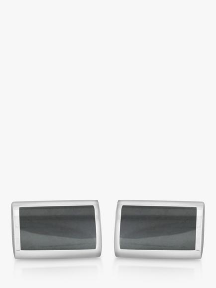Hoxton London Hematite Rectangle Cufflinks, Silver/Grey - view 2, Silver