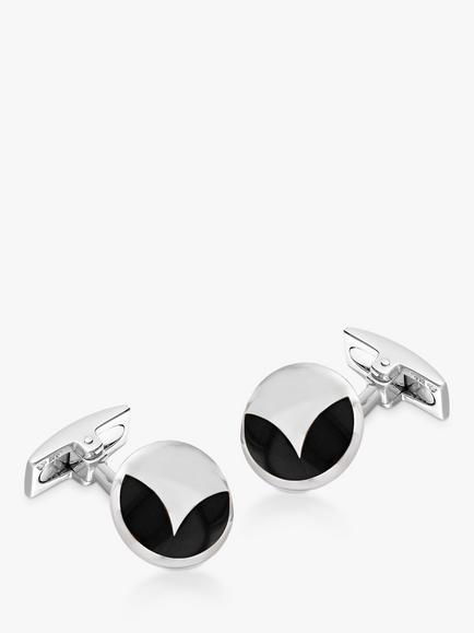 Hoxton London Agate Round Cufflinks, Silver/Black, Silver/Black