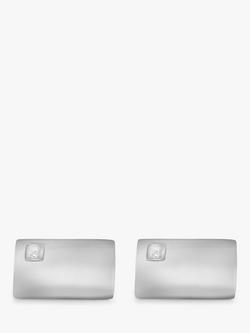 Hoxton London Diamond Rectangle Cufflinks, Silver - view 2, Silver