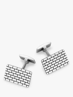 Hoxton London Brick Pattern Rectangular Cufflinks, Silver, Silver