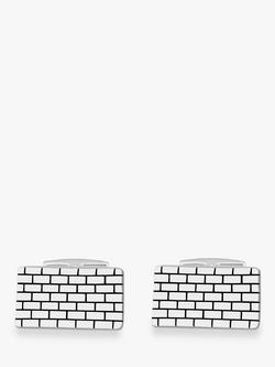 Hoxton London Brick Pattern Rectangular Cufflinks, Silver - view 2, Silver