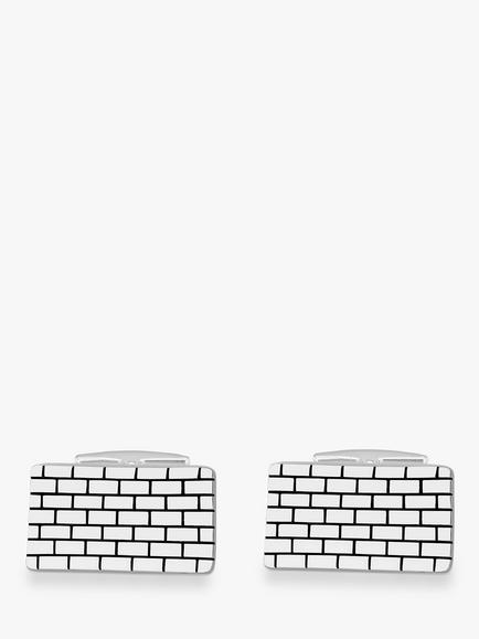 Hoxton London Brick Pattern Rectangular Cufflinks, Silver - view 2, Silver