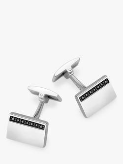 Hoxton London Black Sapphire Rectangle Cufflinks, Silver, Silver