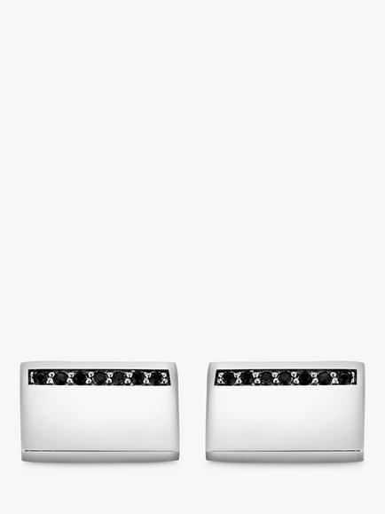 Hoxton London Black Sapphire Rectangle Cufflinks, Silver - view 2, Silver