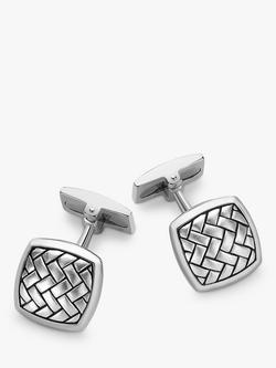 Hoxton London Rhodium Plated Herringbone Square Cufflinks, Silver, Silver