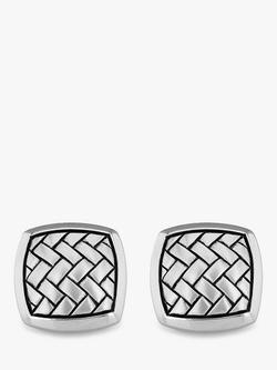 Hoxton London Rhodium Plated Herringbone Square Cufflinks, Silver - view 2, Silver