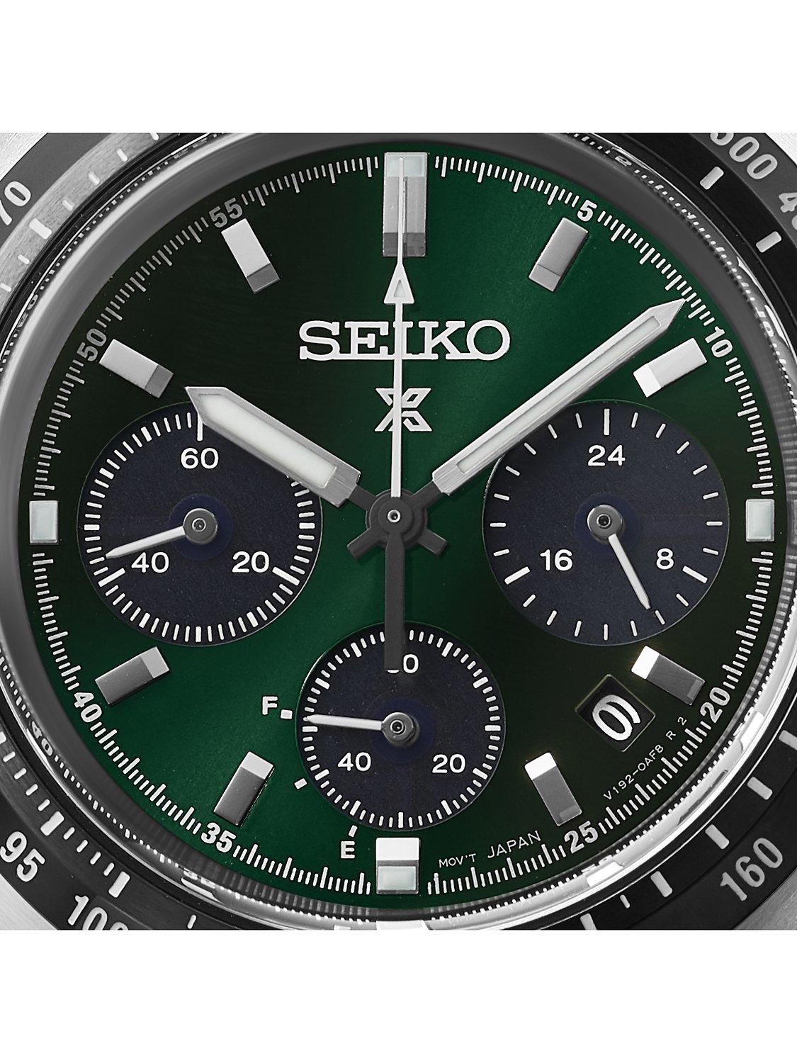Product image 7 of 7, which shows Seiko SSC933P1 Men's Prospex Speedtimer Solar Chronograph Bracelet Strap Watch, Green/Silver