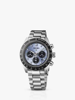 Seiko SSC935P1 Men's Prospex Crystal Trophy Speedtimer Solar Chronograph Bracelet Strap Watch, Ice Blue/Silver, Ice Blue/Silver