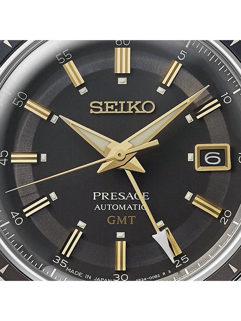 Product image 4 of 5, which shows Seiko SSK013J1 Men's Presage Style 60s Road Trip GMT Automatic Leather Strap Watch, Black