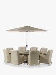 Bramblecrest Chedworth 8-Seater Garden Elliptical Dining Table & Chairs Set with Lazy Susan & Parasol, Sandstone