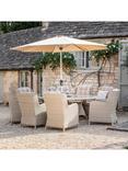 Bramblecrest Chedworth 8-Seater Garden Elliptical Dining Table & Chairs Set with Lazy Susan & Parasol, Sandstone