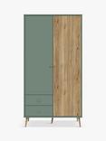 EasyKlix Harllson 2 Door Wardrobe with 2 Drawers, Green/Oak