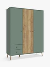 EasyKlix Harllson 3 Door Wardrobe with 2 Drawers Green Oak