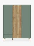 EasyKlix Harllson 3 Door Wardrobe with 2 Drawers, Green/Oak