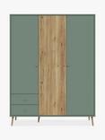 EasyKlix Harllson 3 Door Wardrobe with 2 Drawers, Green/Oak