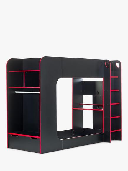 Julian Bowen Impact Gaming Bunk Bed, Single, Black/Red