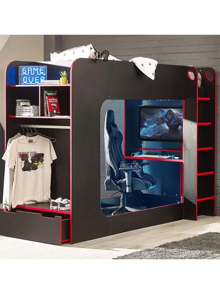 Julian Bowen Impact Gaming Bunk Bed, Single - view 2, Black/Red