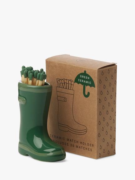 Paddywax Welly Boot Match Holder, Green, Green Multi Green
