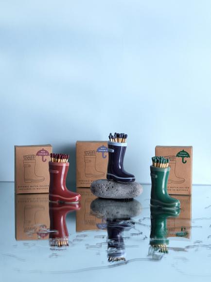 Paddywax Welly Boot Match Holder, Green - view 2, Green Multi Green